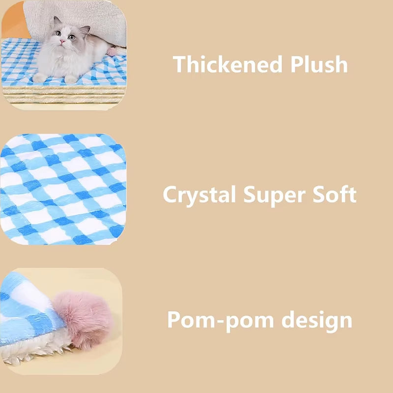 Soft Cat Blanket Warm Fluffy Plush Pet Sleeping Bed Mat for Cats Dogs Washable Thicken Plaid Lamb down Cat Mat Pet Supplies