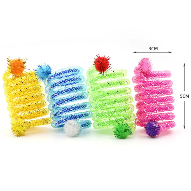 Cat Toys Colorful Spring Cats Stick Interactive Cat Toy Bite Resistant Elastic Wool Ball Spring Toys for Cats Tease Pet Supplies