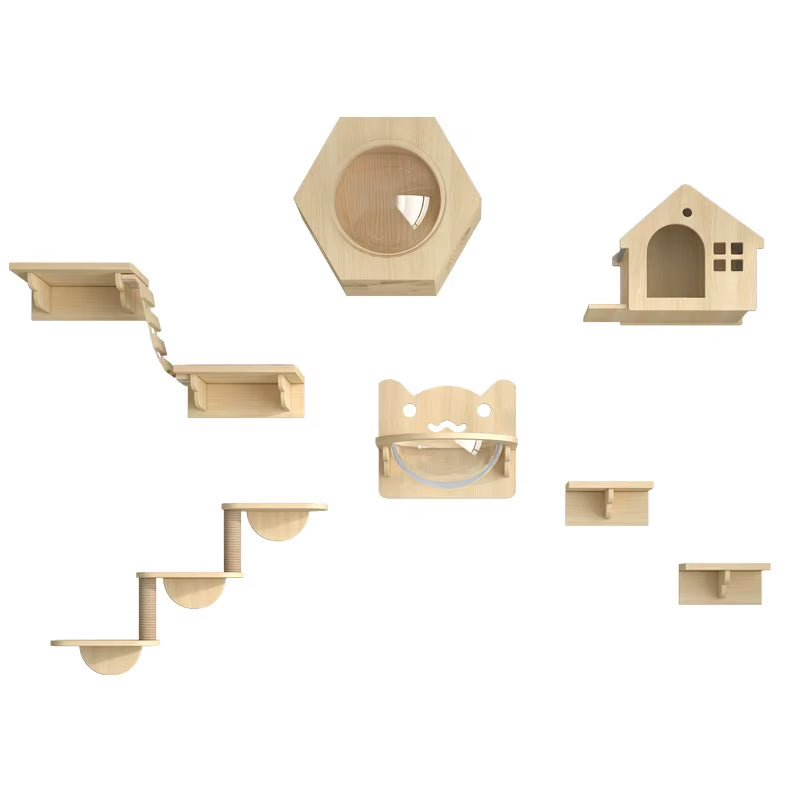 Wooden Cat Towers House Accessories Cute Scratch for Cats Tree Climbing Tower with Hammock Carrier Toy Training Aids Pet Product