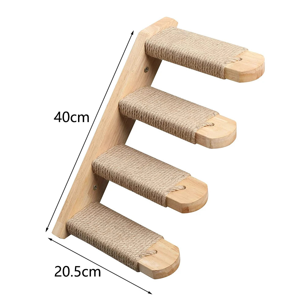 Cat Climbing Shelf Wall Mounted Four Step Stairway with Sisal Scratching Post for Cats Tree Tower Platform Jumping Pet Furniture