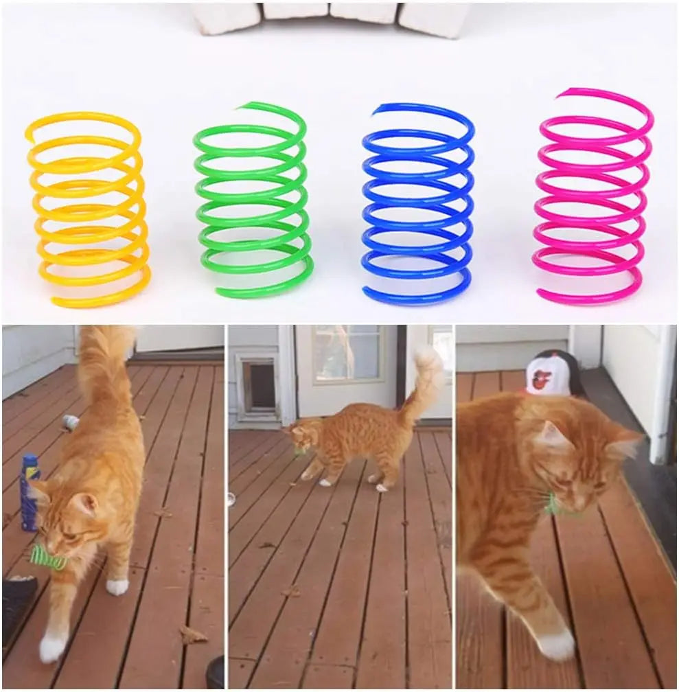 4/200Pcs Cat Spring Toy, Cat Spiral Toys Interactive for Indoor Colorful Cats Plastic Springs Coil for Kitten Hunting Swatting