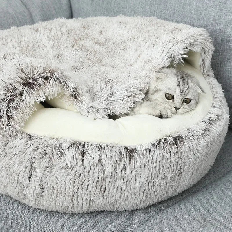 Plush Pet Cat Bed round Cat Cushion Cat House 2 in 1 Warm Cat Basket Pet Sleep Bag Cat Nest Kennel for Small Dog Cat Dog Bed