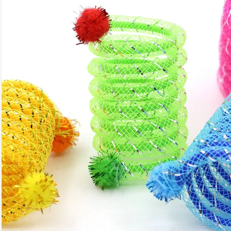 Cat Toys Colorful Spring Cats Stick Interactive Cat Toy Bite Resistant Elastic Wool Ball Spring Toys for Cats Tease Pet Supplies