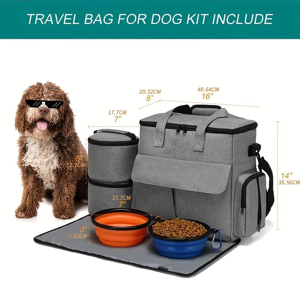 Dog Travel Bag Multi-Function Pet Organizer Backpack Cat Dogs Outdoor Camping Food Storage Bag 6 Set Travel Dog Backpack