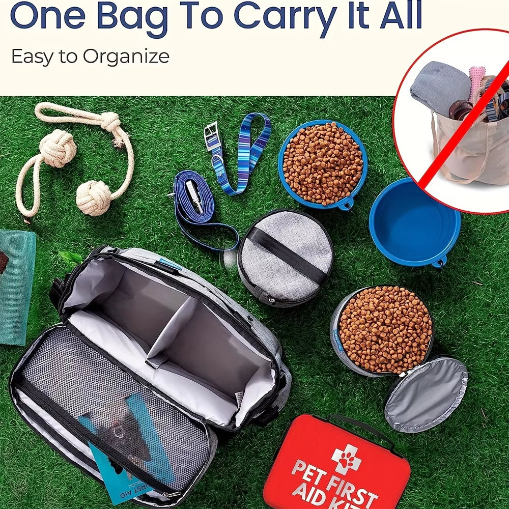 Dog Travel Bag Multi-Function Pet Organizer Backpack Cat Dogs Outdoor Camping Food Storage Bag 6 Set Travel Dog Backpack