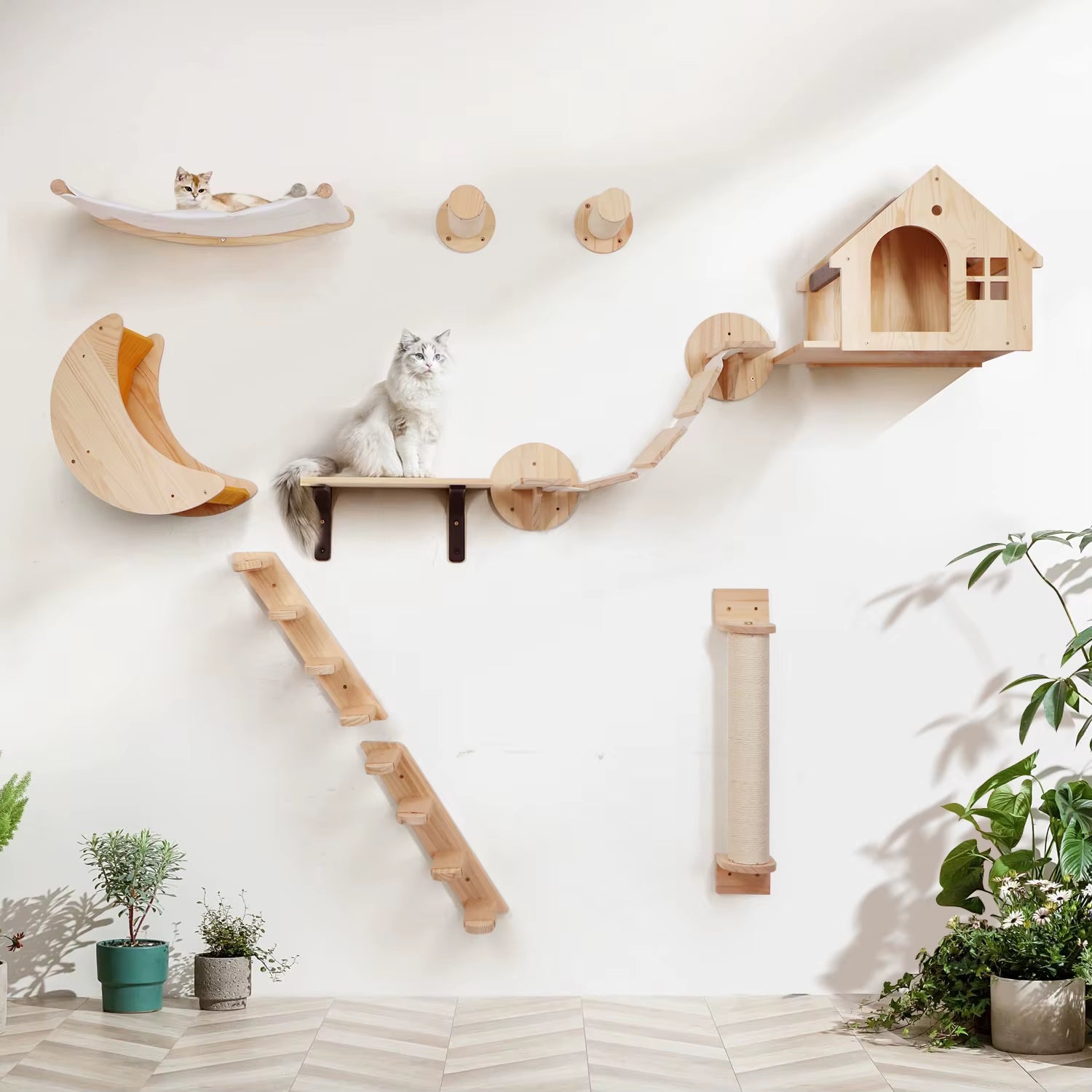 Cat Climbing Shelf Wall Mounted Four Step Stairway with Sisal Scratching Post for Cats Tree Tower Platform Jumping Pet Furniture