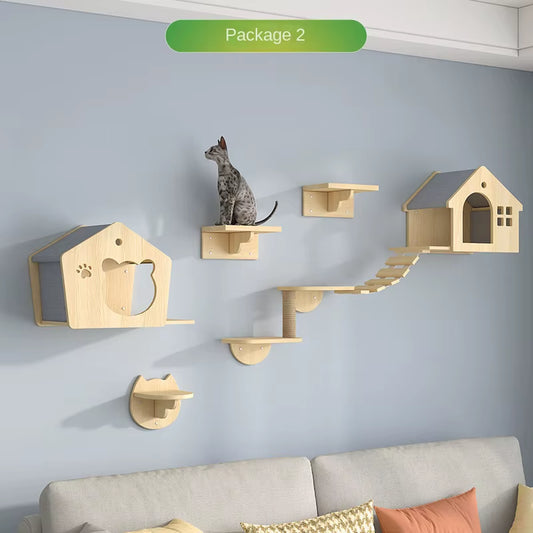 Wooden Cat Towers House Accessories Cute Scratch for Cats Tree Climbing Tower with Hammock Carrier Toy Training Aids Pet Product